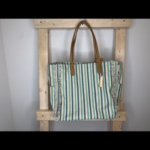 Vince Camuto Boho Canvas Turquoise Tote Bag